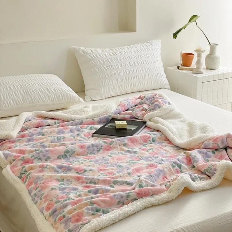 2025 New Printed Thickened Cartoon Milk Fleece Lamb Fleece Blanket Nap Blanket Sofa Blanket Spring and Autumn Season Available