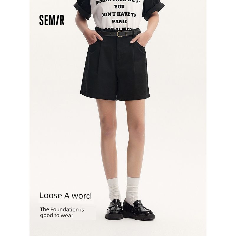 

Senma Повседневные брюки Женские А-силуэта Универсальные Базовые Рабочие брюки Летняя Простота Мода Пояс Свободные Шорты Инс Мода Black 90001 (belt) 26