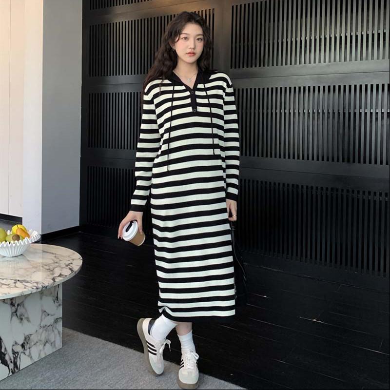 

Вязаное винтажное платье-свитер с капюшоном больших размеров с длинным рукавом для женщин, повседневное, свободное, весеннее, осеннее, зимнее L