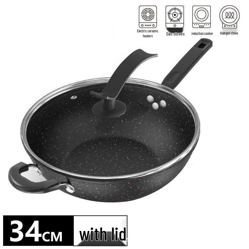 Non-Stick Maifan Stone Wok - Oljefri Stekpanna för Gas- & Induktionsspisar, Universell Design med Platt Botten