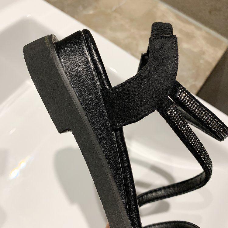 2025 Women’s Roman-Style Rhinestone Sandals - Casual, Korean-Inspired Summer Flats, Non-Slip & Versatile Fashion