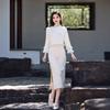 Beibai Lady Fan Embroidered Suede Cheongsam New Winter Warm Plush Collar New Chinese Style Two-piece Set