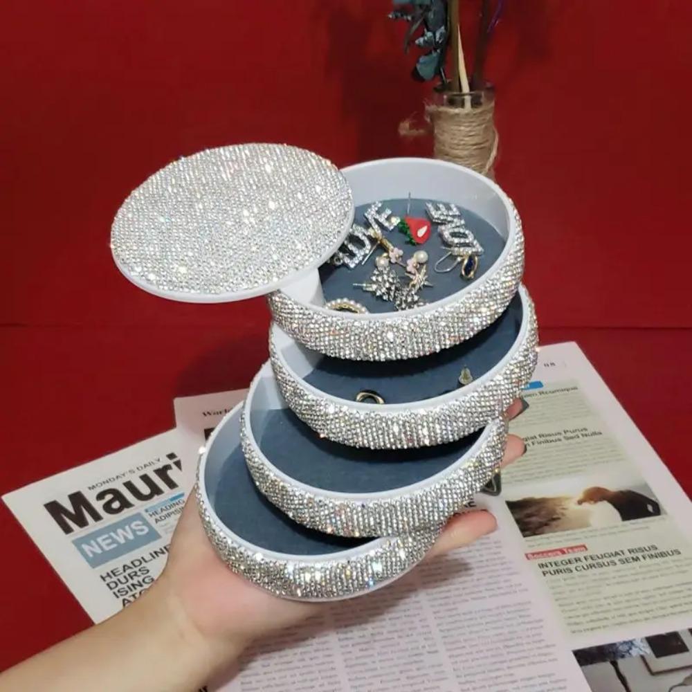 4 Layers Rotating Jewelry Storage Box Rhinestone Ring Bracelet Storage  Women