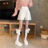 Women's Black Woolen A-line Wide-leg Plus Size High-waist Slimming Bootcut Casual Shorts