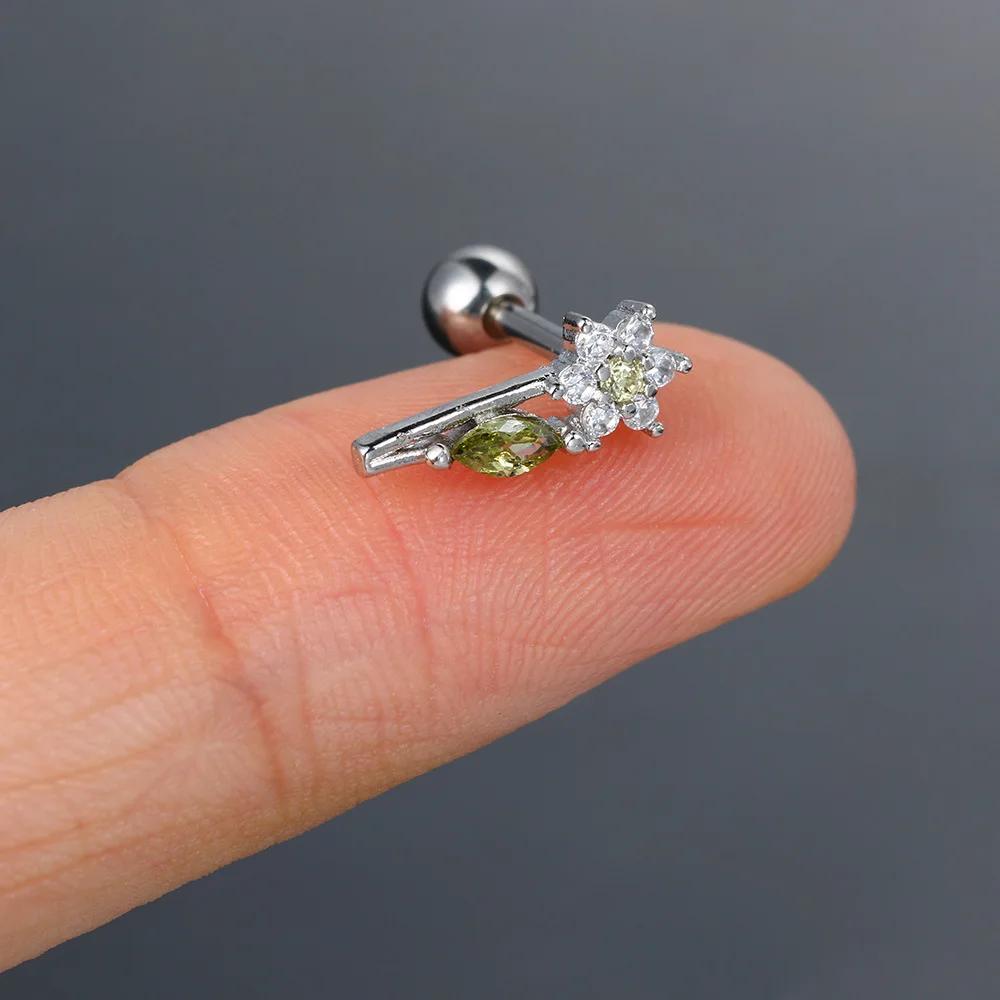 Zircon piercing piercing bone nails Butterfly flower earrings Titanium steel screws screw stud earrings Zircon