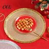 Festive Red Gold Silver Placemat Christmas Round Table Mat with Tassel, Heat Resistant PP Placemat, Non Slip Kitchen Pad Waterproof Decorative