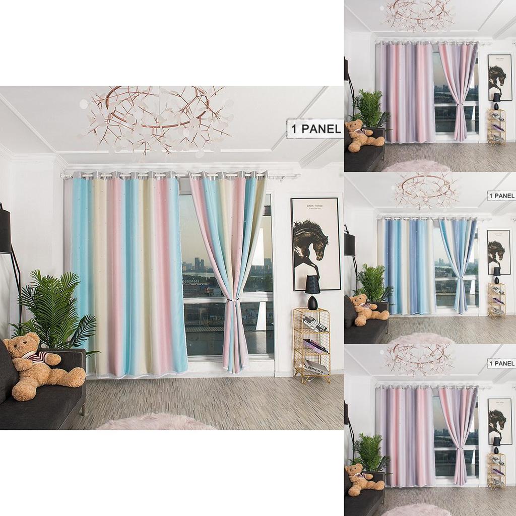 Stylish Blackout And Tulle Drapes With Hollowed Out Star Design For Living Room Decor