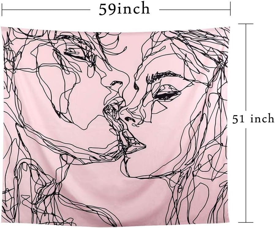 Ruibo Women/men Kissing Tapestry Wall Hanging Pink Decor Line Art Home Decor/Lovely Bedroom Living Room Dorm Wall Hanging Tapest