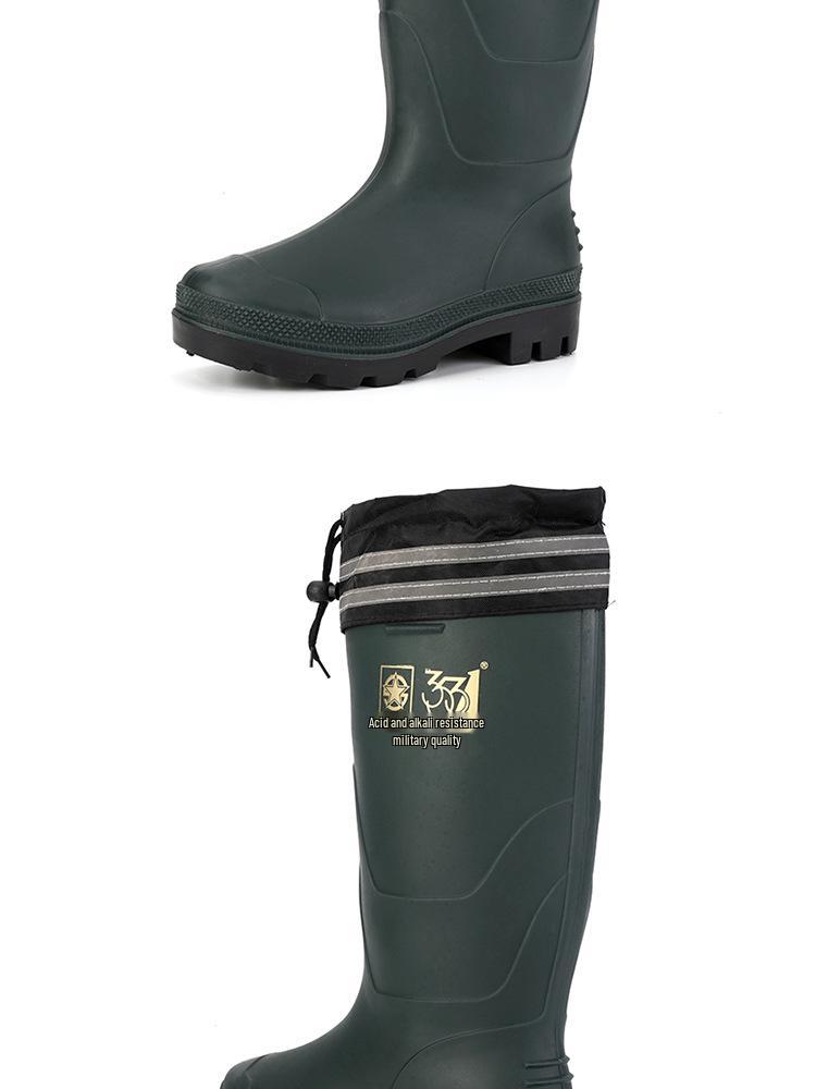 Men's 3531 High-Top Fleece-Lined Rain Boots with Reflective Strip and Cotton Lining - Waterproof Rubber Work Shoes