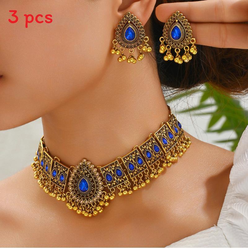 Water Drop Pendant Necklace And Earrings Set With Rhinestones For Women