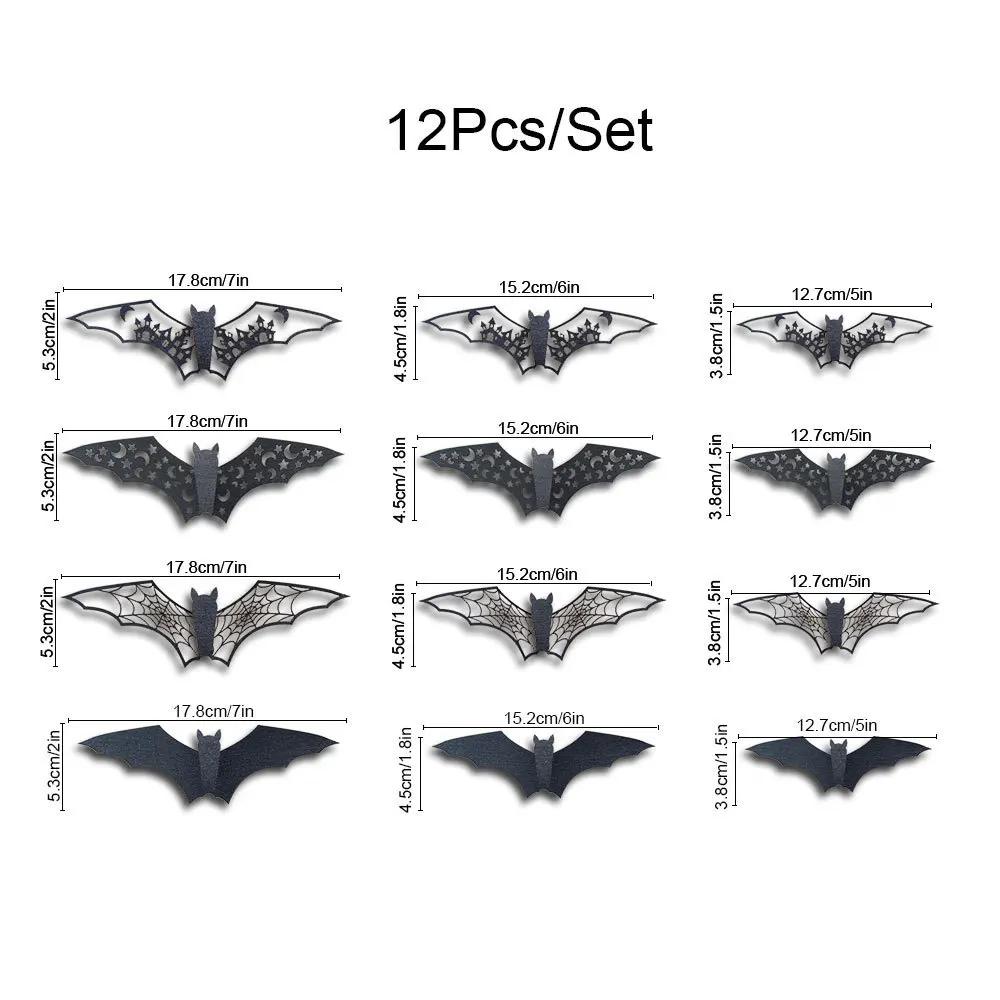 12/48pcs Halloween Decoration 3D Bat Wall Stickers Hollow Black Bat for DIY Halloween Party Horror House Scary Decal Decor