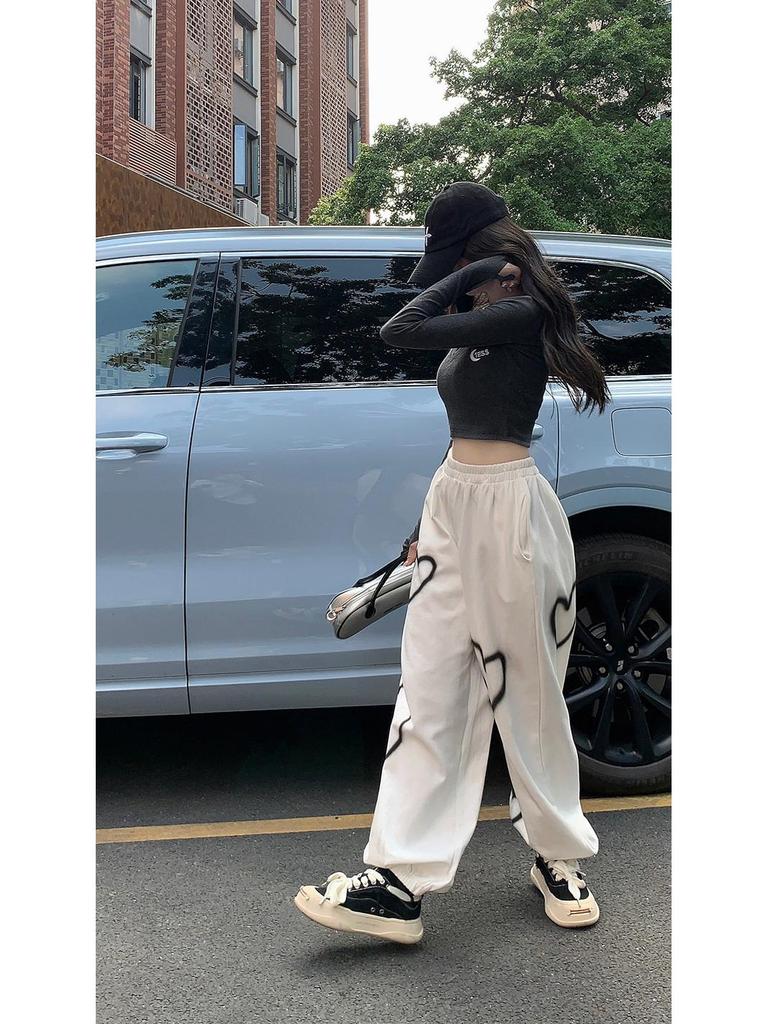 Women's High-Waist Slimming Love Heart Sports Pants - Trendy Spring/Summer Straight Casuals