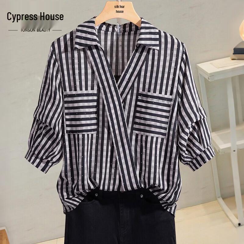 

Women s Color-Block Striped Half-Sleeve Shirt M