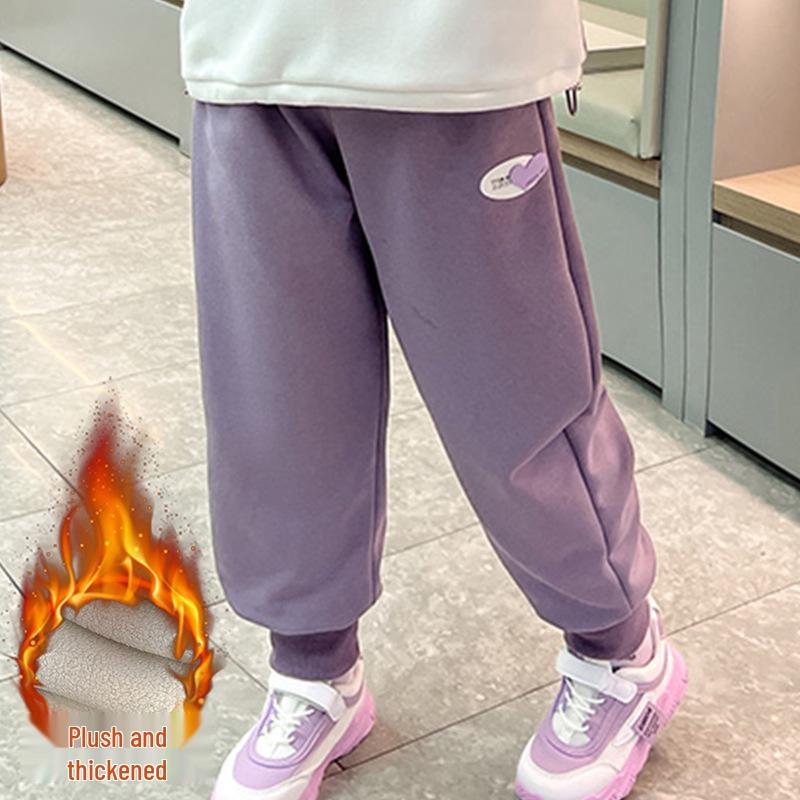 Plus Size Girls' Loose Fit Winter Sports Pants with Velvet Lining