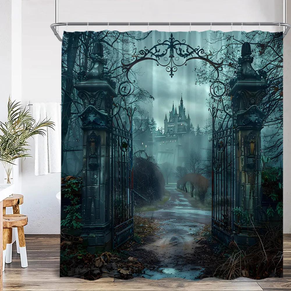 Rideau douche nuit effrayant maison hantée, décor à capuche effrayant, rideau de bain d'Halloween