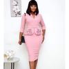 L Women's Autumn Plus Size Office Professional Pencil Rose Dress
