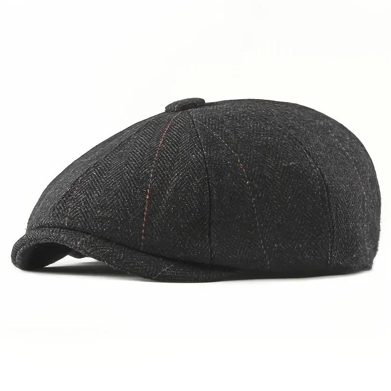 Retro Newsboy Petten Heren Britse Schilderspetten Lente Herfst Baret Visgraat Rood Lijn Platte Pet Hip Hop Baret gray