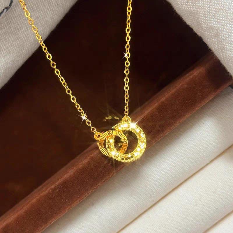Vietnam Gold Interlocking Ice Necklace - Women's Luxury Clavicle Chain, Perfect Birthday Gift