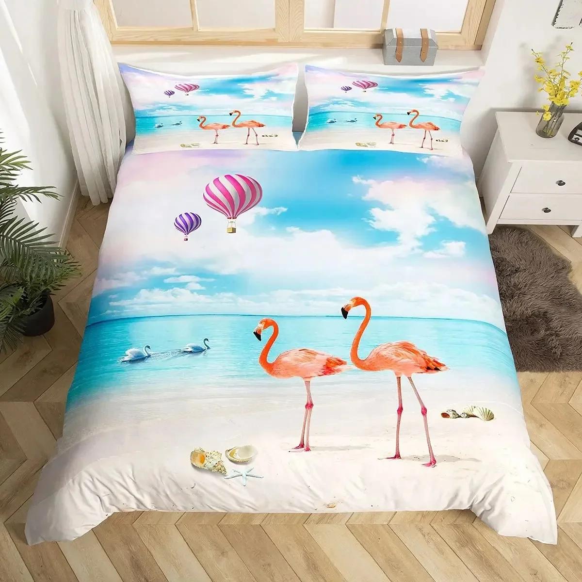 

Flamingo Hawaiian Islands Tropical Botanical Floral Palm Leaf Comfortable Duvet Quilt Cover Pillowcase Bedding Set Home Textile 70x133cm