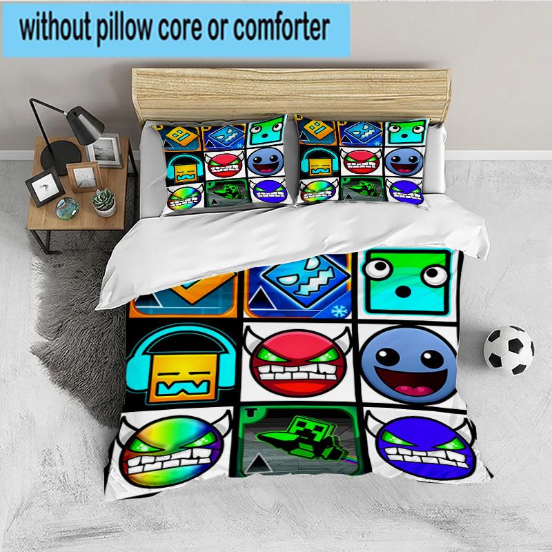 Set Biancheria da Letto 3 Pezzi Personaggi Colorati Geometry Dash, Ideale per 1 Copripiumino e 2 Federe Perfetto per Regalo Fan, Ideale per Camera da Letto, Dormitorio