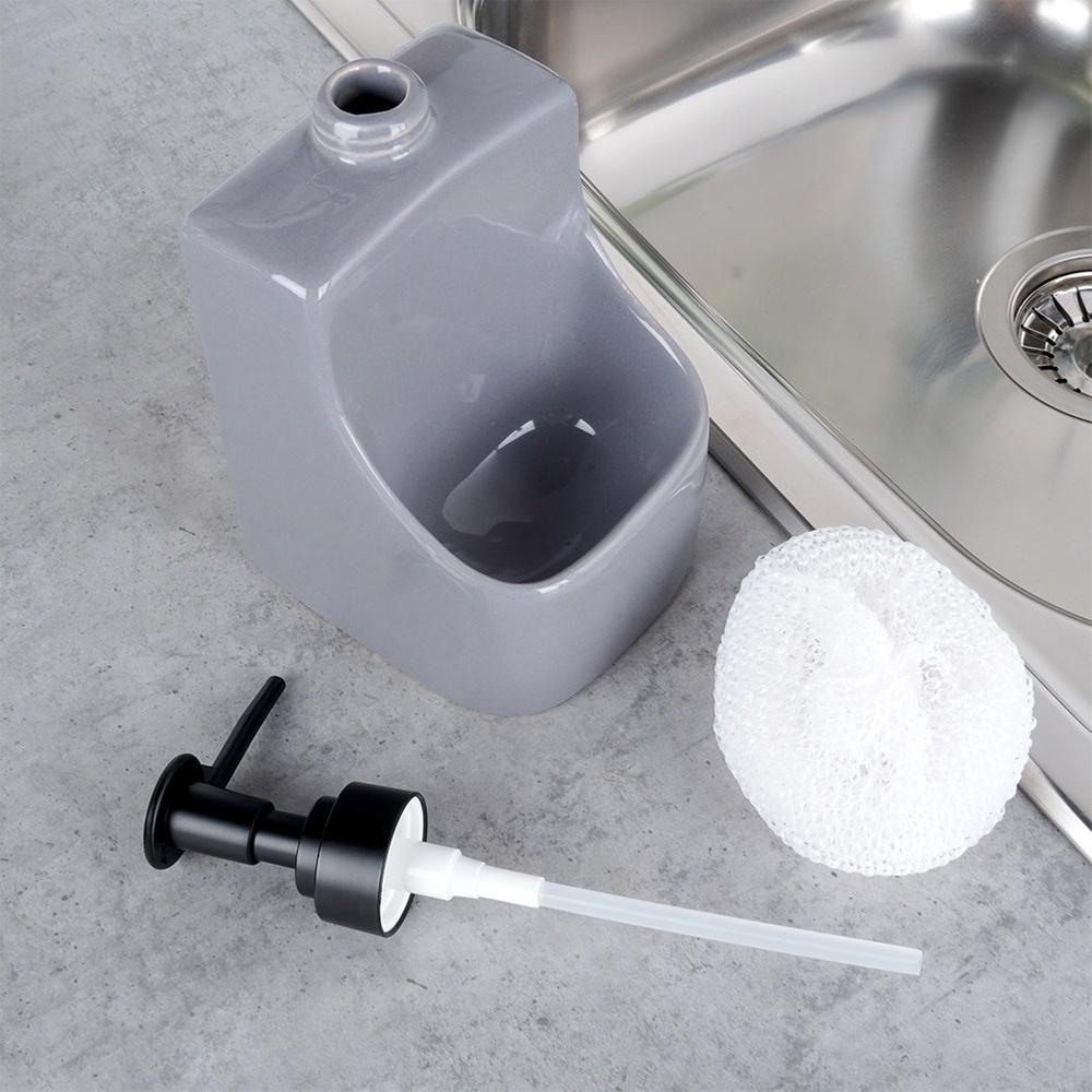 Dishwashing liquid dispenser with sponge container and sponge, ceramic, gray, 400 ml