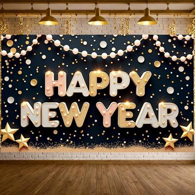 Festive Holiday Background Golden Stars New Year Decor Backdrop New Year Celebration Banner Gold Glitter New Year Display