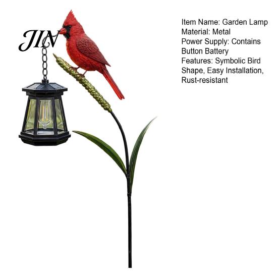 Tealight Candle Holder Outdoor Metal Red Bird Garden Stake Lamp, Vintage Lantern for Cemetery Yard Patio, Hollow For Candles Rustic Ornament,