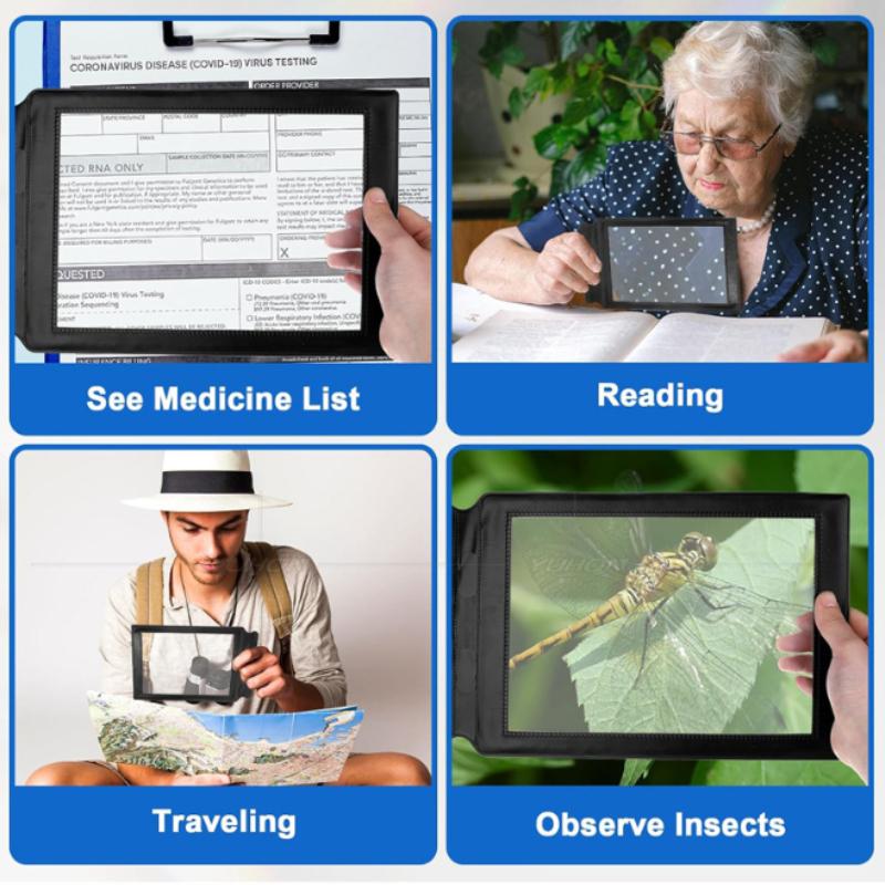 Lupă A4 Pagină Întreagă Nu Necesită Baterii Lupă Portabilă cu Zonă Mare de Vizualizare pentru Citit, Meșteșugărit, Tabele Medicale pentru Persoane Vârstnice