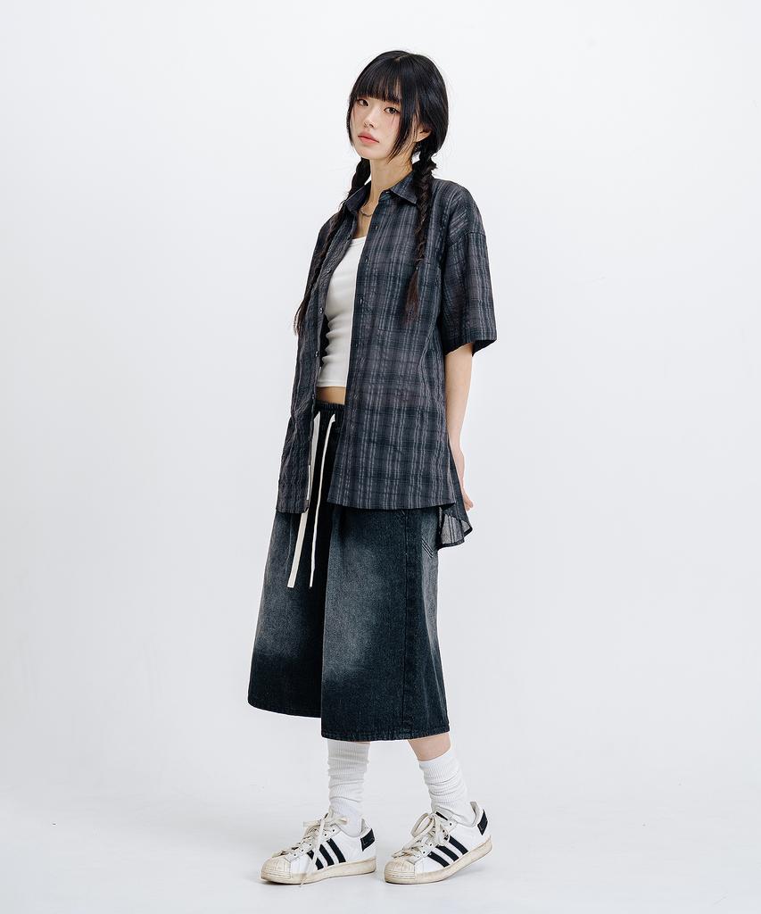 LEMAIN SECOND Check Oversized Short Sleeve Shirt [Charcoal]