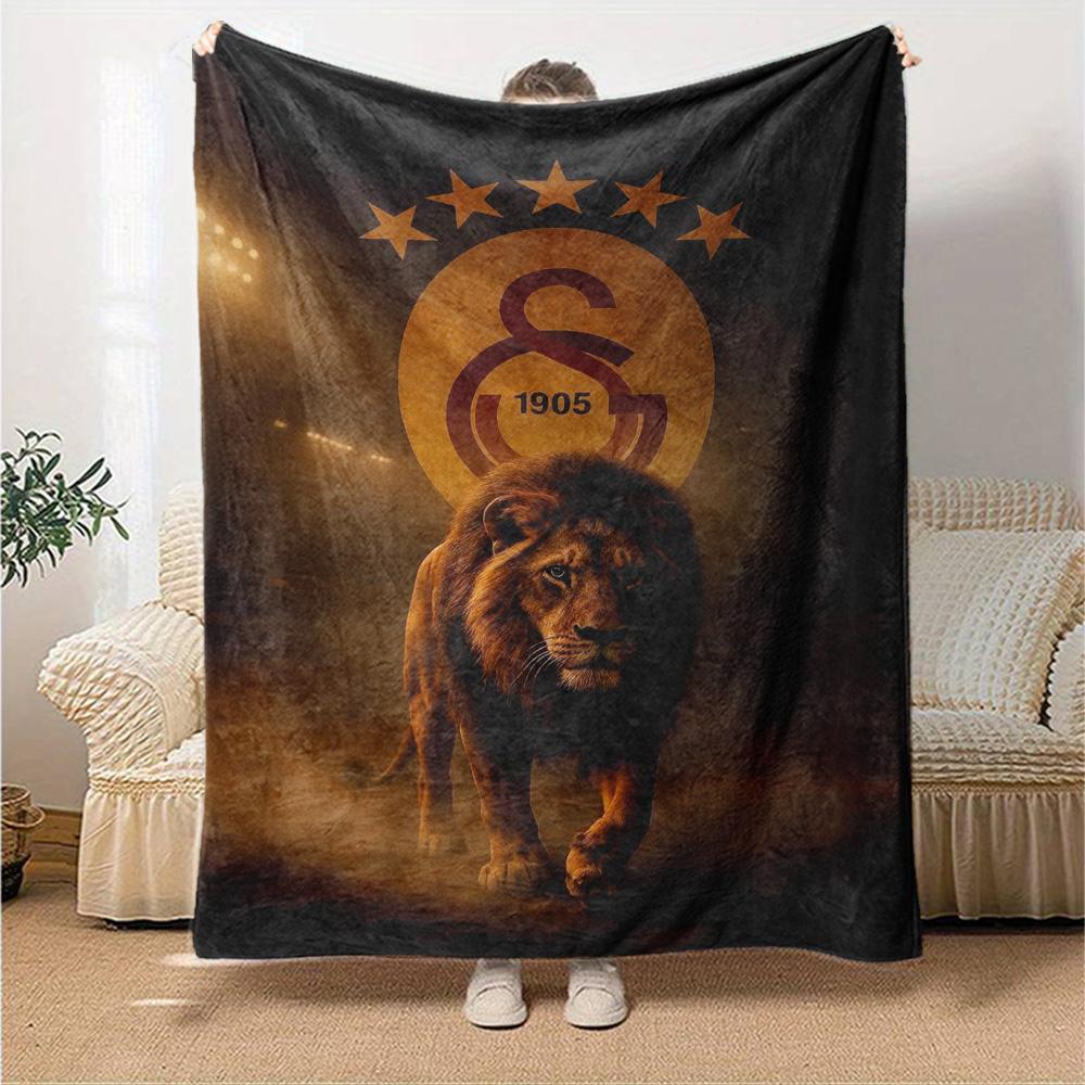 Lion Head Football Club Print Flannel Blanket, Soft Warm Throw Blanket for Sofa Bed Couch Fan Home Decor