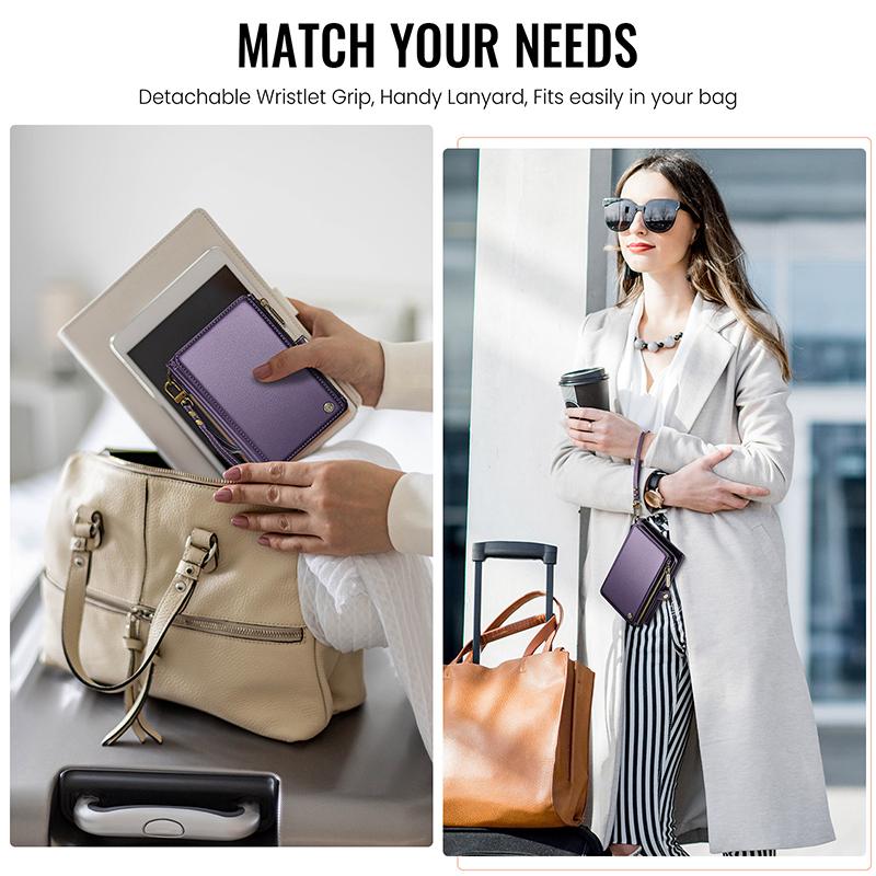 Reise-Passhülle Geldbörse Tasche mit 11 Kartenfächern und Passfach Geldscheinfach Fotofach Reißverschlusstasche, RFID-Blockierung Handgelenkschlaufe