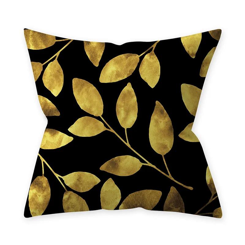 Golden Black Pattern Decorative 45*45CM Cushion Cover Polyester Throw Pillowcase Sofa Home Car Decorative PillowCover