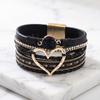 Leather Bohemian Style Bracelet Crystal Stacked Zircon Bracelets Heart Woven Bracelet  For Women