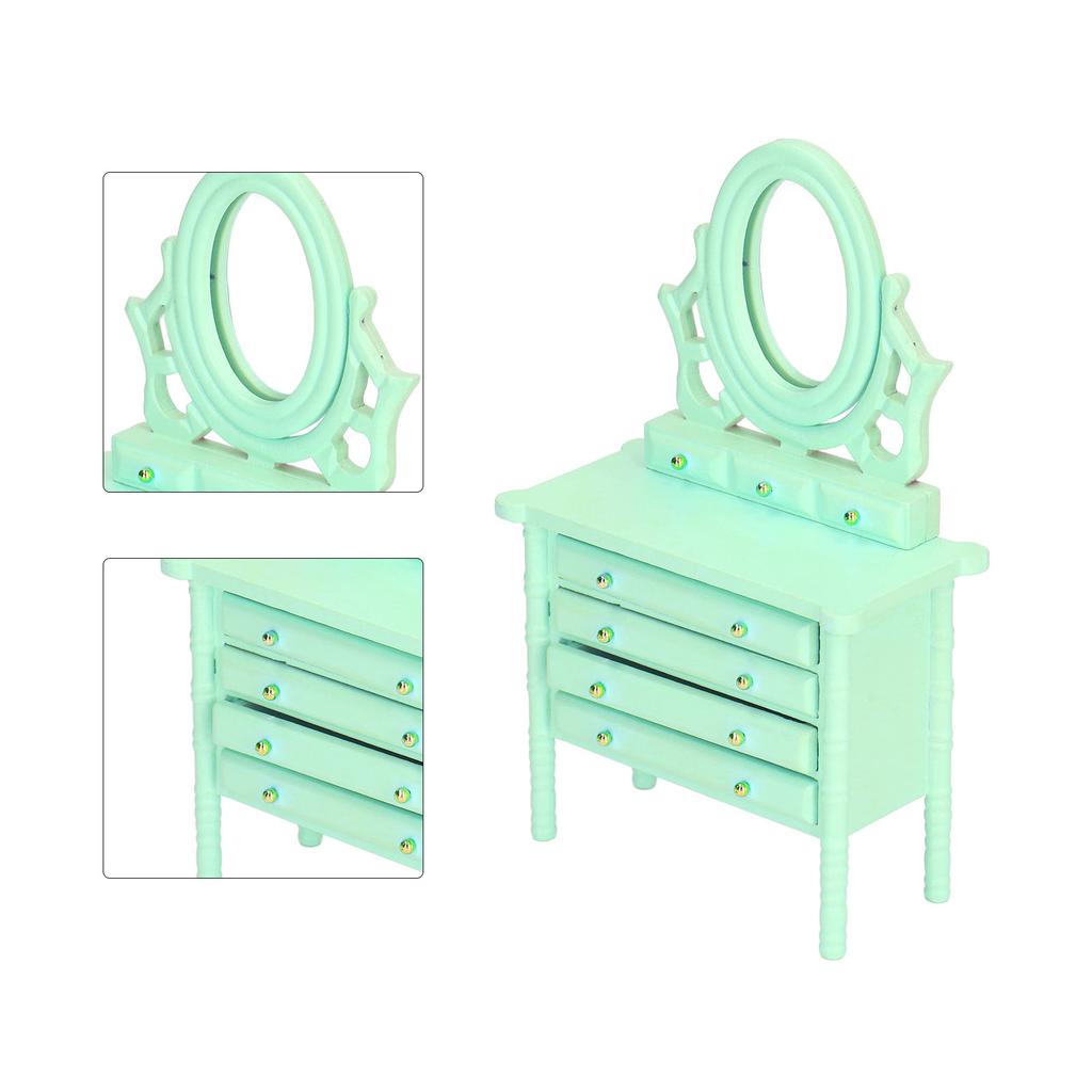 1:12 Scale Dollhouse Toilet Table High Simulation Wooden Miniature Dressing Table with Mirror