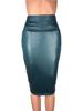 European Faux Leather High-Waisted Knee-Length Midi Skirt