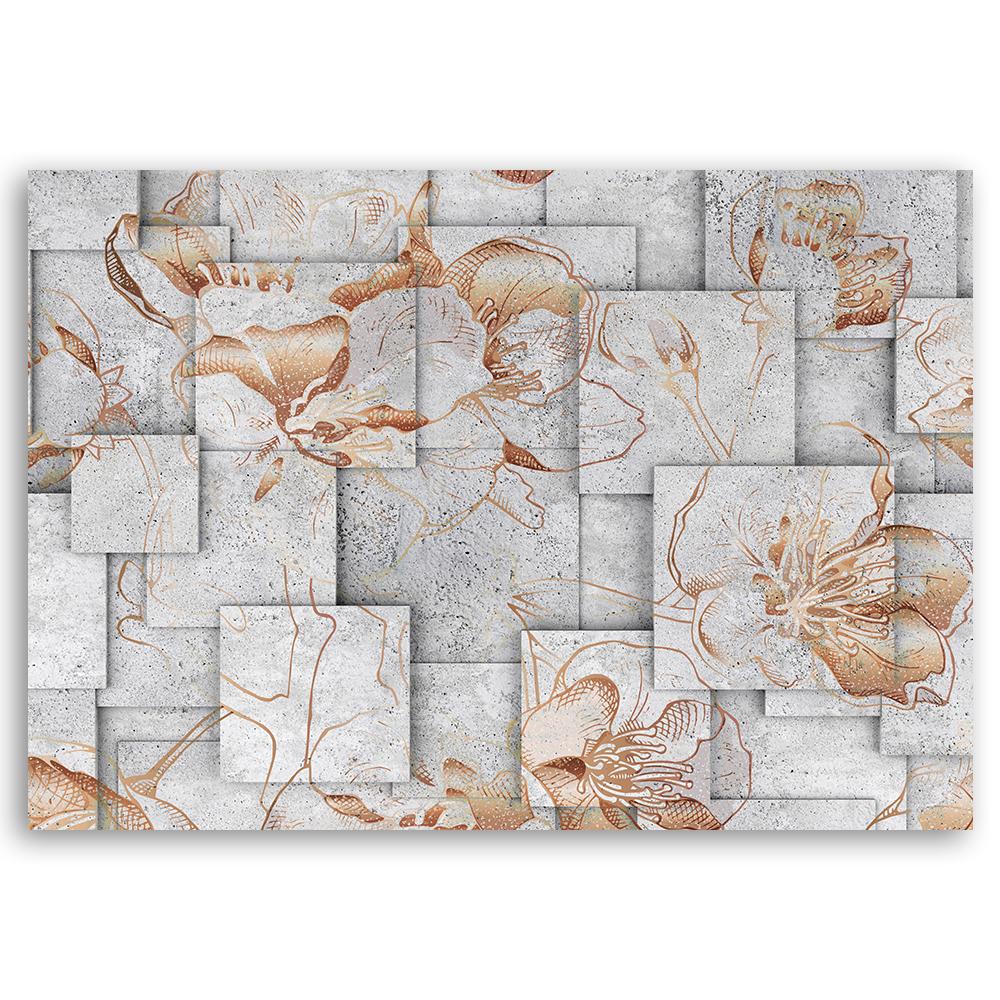 Canvas Print, Lily Flowers On a Geometric Yellow Background