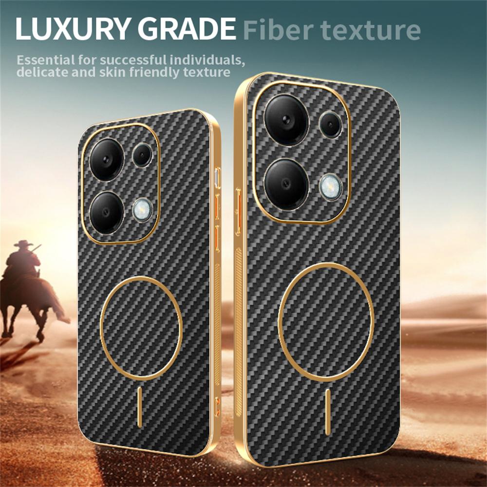Phone Case For Xiaomi Redmi Note 13 Pro 4G/14S 4G/Poco M6 Pro 4G Carbon Fiber Textured Electroplated TPU Back Cover