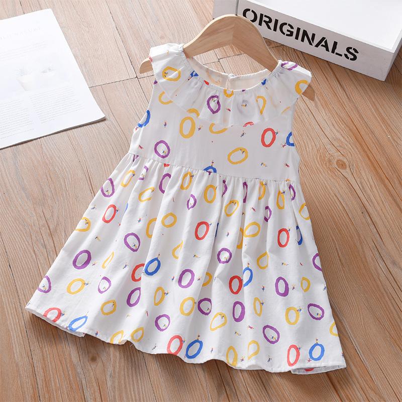 Summer Girls Cotton Sleeveless Printed Dress Fashionable Kids Vest Skirt Casual Beach Wear 90cm