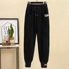 Damen Winterhose Einfarbige Hochtaillierte Hose Verdickte Übergröße Einfache Lockere Freizeit Warme Kordelzughose