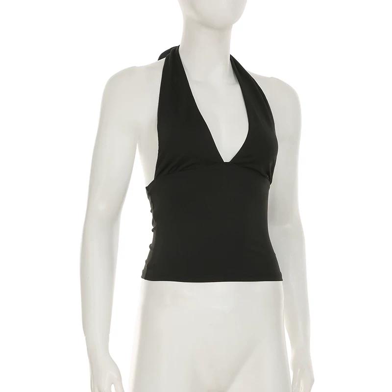 Simple Basic V-Neck Sexy Women Halter Tanks Summer All-Match Fashion Slim Fit Blouses Chic Trendy New