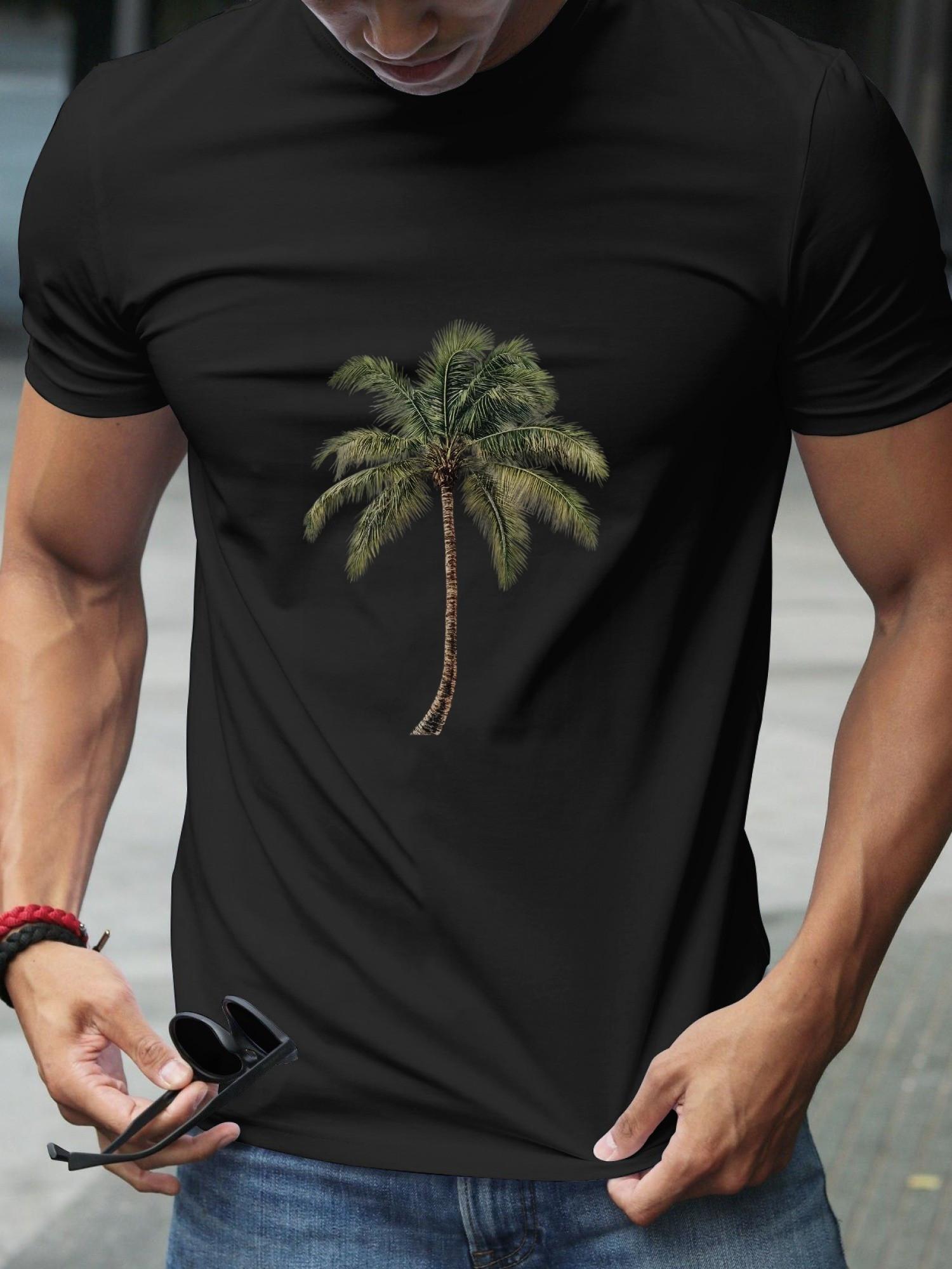 

1pc Casual Short Sleeve T-shirt - Black Palm Tree Graphic Print S