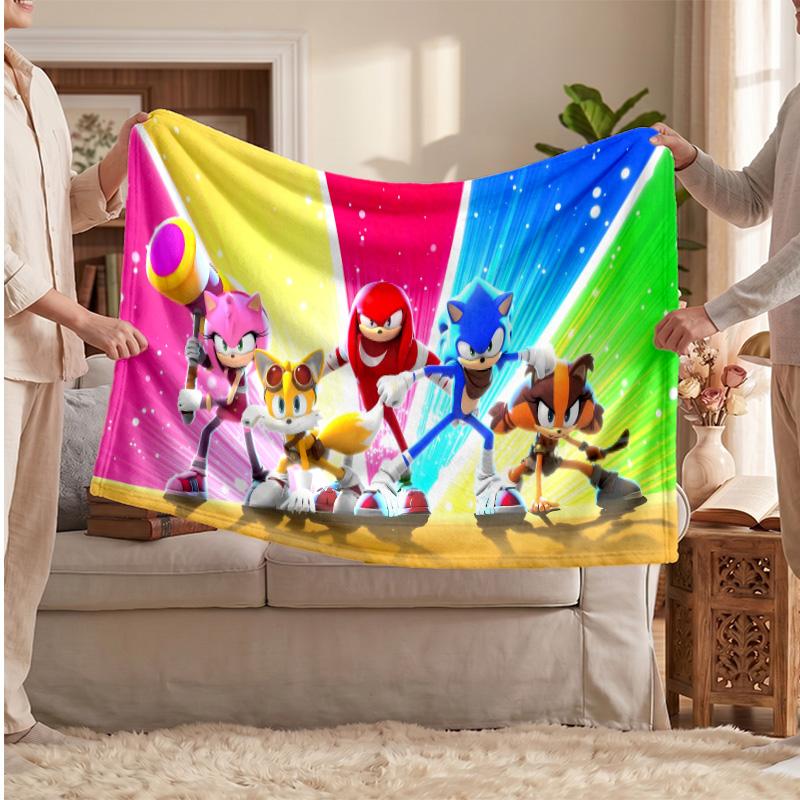 Sonic the Hedgehog Printed Flannel Blanket, Skin Friendly Warm Throw for Indoor Couch Bed Daily Use