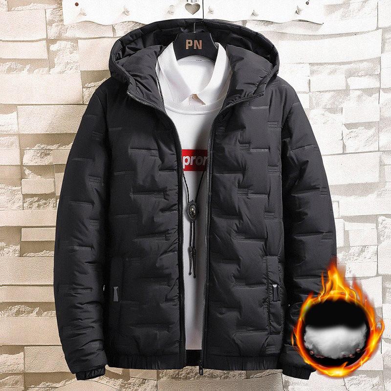Men's Plus Size Fleece Hooded Cotton Jacket Warm Winter Student Jacket Ultrasonic Design