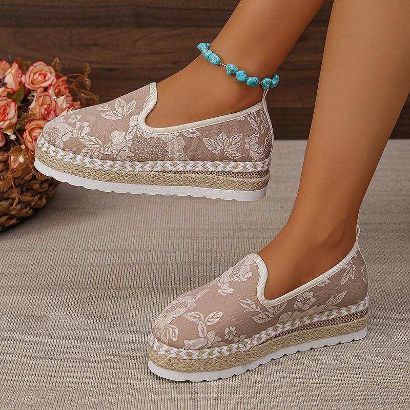 Chunky Platform Sneakers for Women Fashion Print Thick Bottom Loafers Shoes Woman Round Toe Flat Heels Espadrilles Shoes Size 43