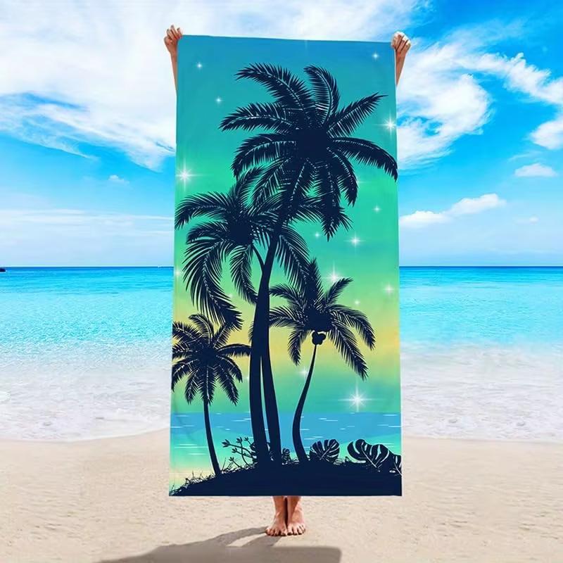 

Palm Tree Print Beach Towel, Fashion Sun Protection Windproof Quick Dry Absorbent Microfiber Blanket for Summer Pool Camping W30*H60(CM)