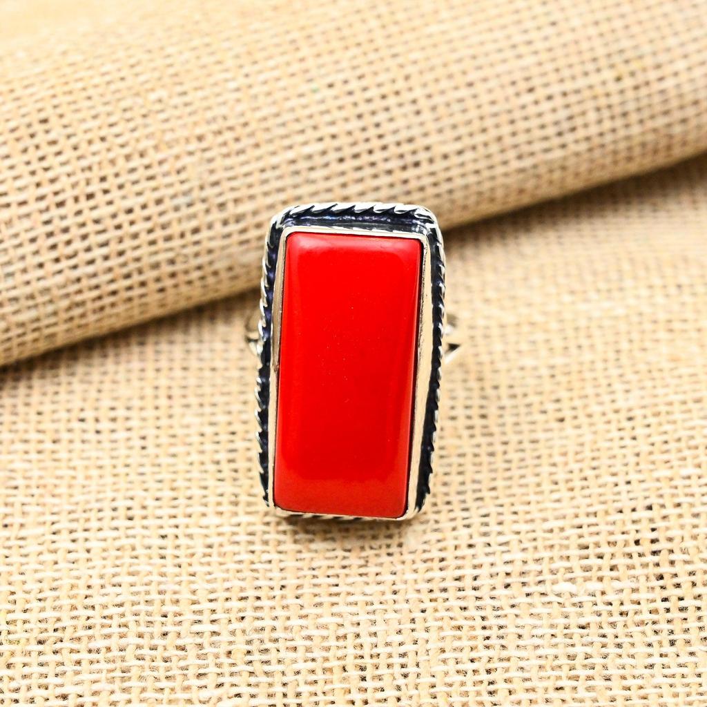 Belle bague en argent sterling 925 faite à la main avec pierres précieuses de corail rouge, belle bague pour elle