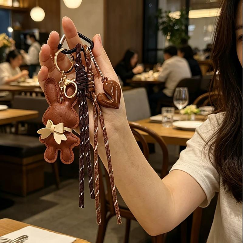 Bag Charm New PU Leather Bunny Decoration Key Holders Hanging Charm Solid Bag Pendant Accessories Gift
