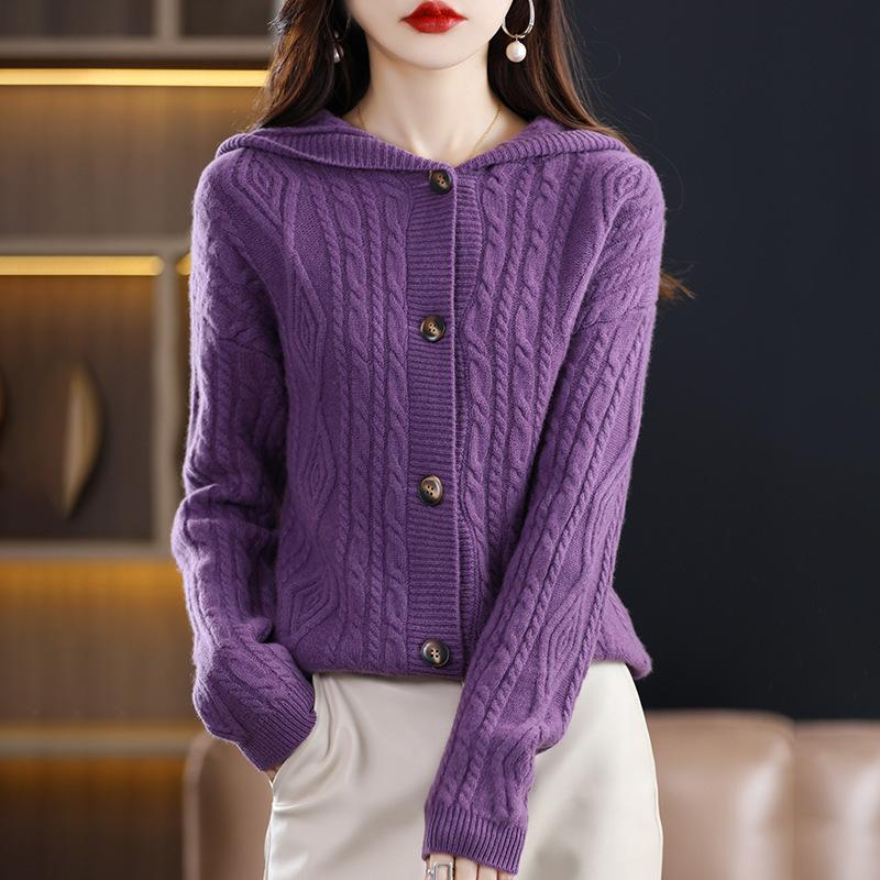 Autumn Winter Women Thick Cardigans Wool Sweater Twist Flower Warm Casual Loose Cashmere Knitted Coat