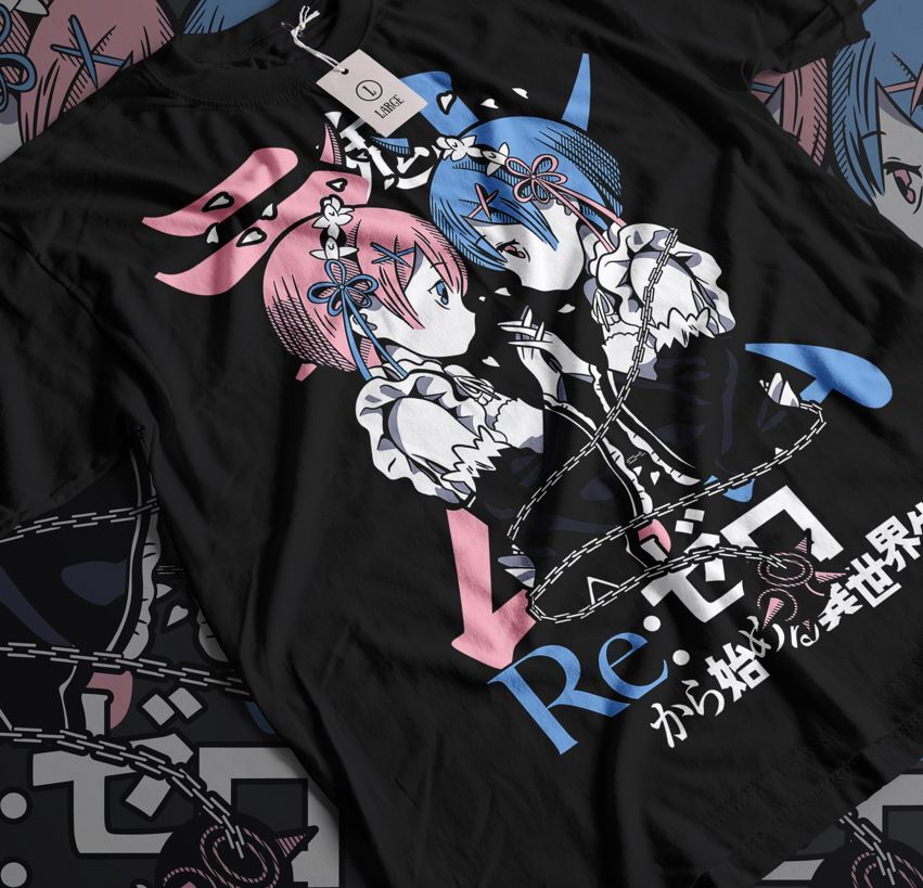 Rem Re Zero T-Shirt Subaru Japanese Cute Re Zero Ram Kawaii Girl Shirt All Size