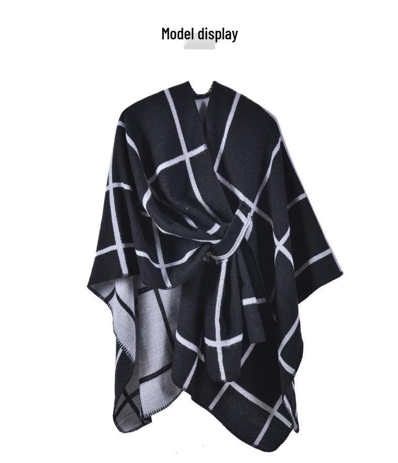 Classic Plaid Slit Shawl: Warm Autumn/Winter Cardigan Cloak